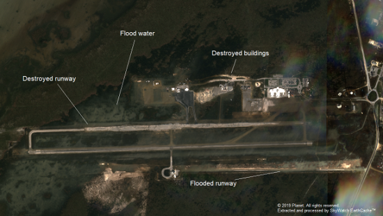 Hurricane Dorian - Marsh Harbour airport - damage visible satellite image